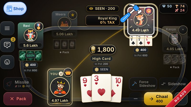 A Force Sideshow hammer striking another player's seat at a Seen 200 table